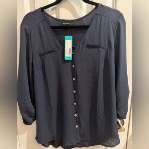 Women's Navy Top with Gold Buttons
